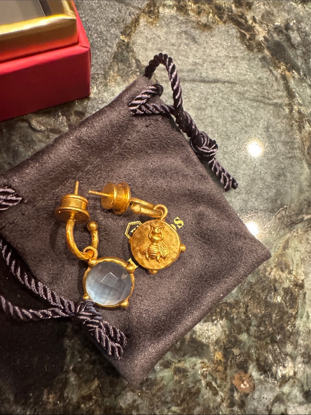 NWOT - Julie Vos Honeybee Hoop & Charm Iridescent Chalcedony Earrings - Picture 3 of 5